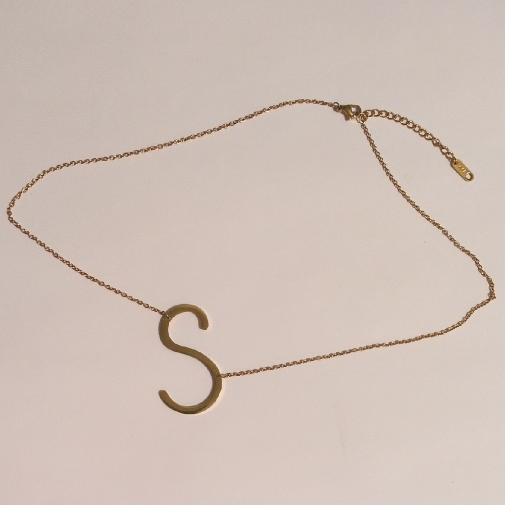 Minimalist 18K Gold "S"‎ Curve Necklace Stamped K18 Modern Abstract Pendant 18"